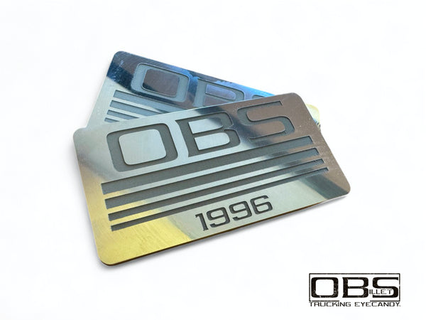 OBS Pillar Emblem - Classic Four Line with Year (at bottom) Specific - Machined Billet - Sold as a Pair