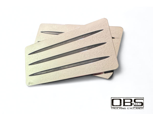 OBS - '3 Flute Lines' Classic Pillar Emblem - Machined Billet - Sold as a Pair