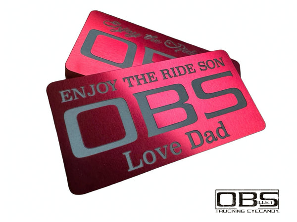 OBS - "Custom Message"  Pillar Emblem - Anodized - Sold as a Pair