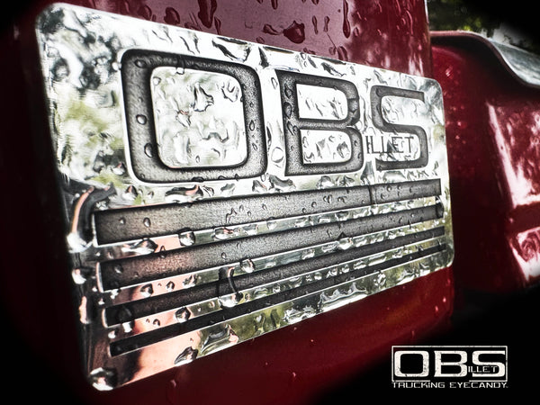 "Four Line" Classic Pillar Emblem - with OBS Billet wording - Regular Engraved - Machined Billet - Sold as a Pair